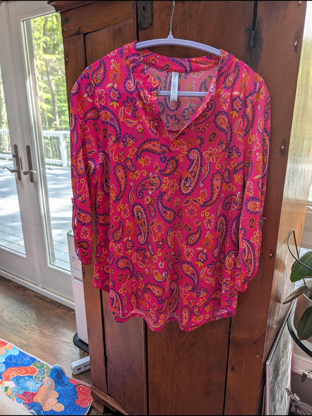 Dear Scarlett Bright Pink Paisley Lizzie V-Neck Blouse - Picture 2 of 8